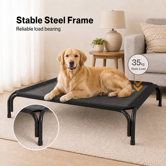 Raised Dog Bed Elevated Cooling Breathable Mesh for Indoor Outdoor Black
