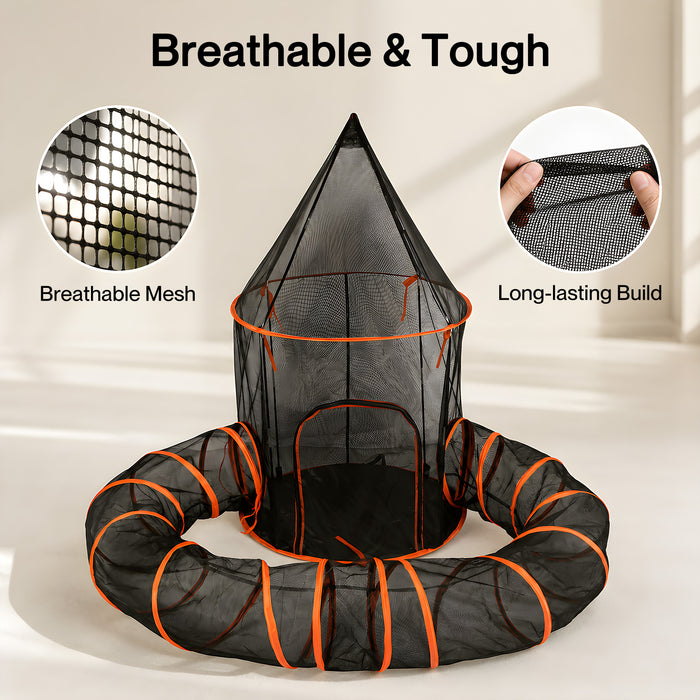 Cat Tunnel Enclosure Large Foldable Spacious Mesh for Indoor Outdoor Black