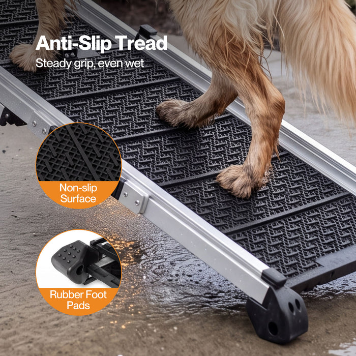 Dog Ramp Foldable Extendable with Reflective Strips Non Slip for Car Black