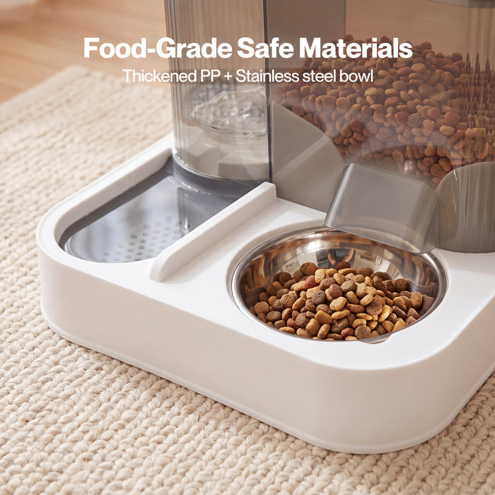 Automatic Cat Feeder Gravity Food and Water Dispenser for Home Travel White