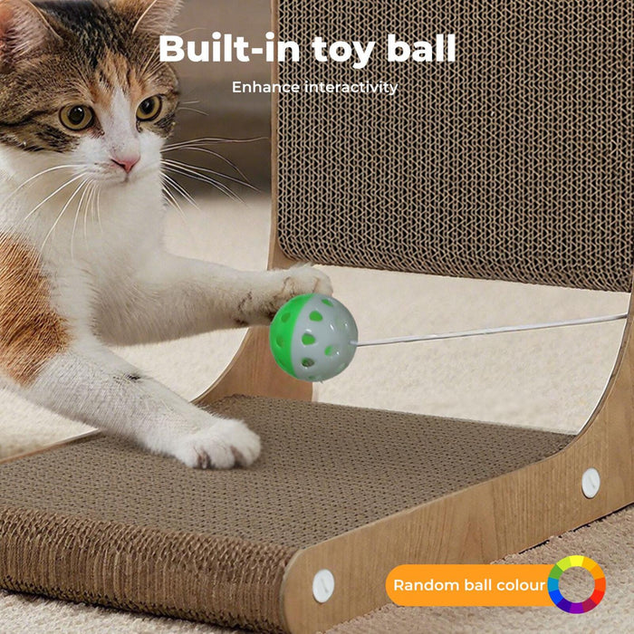 Cat Scratcher Board Bed L-Shaped Scratching Cardboard Ball Toy 48cm High