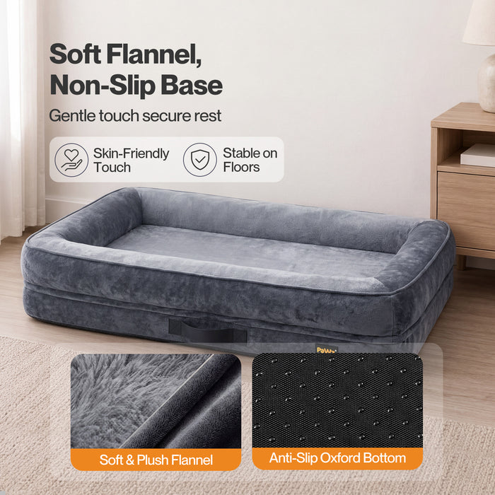 PaWz Large Dog Bed Orthopedic Dog Bed Bolstered Support Flannel Velvet Grey