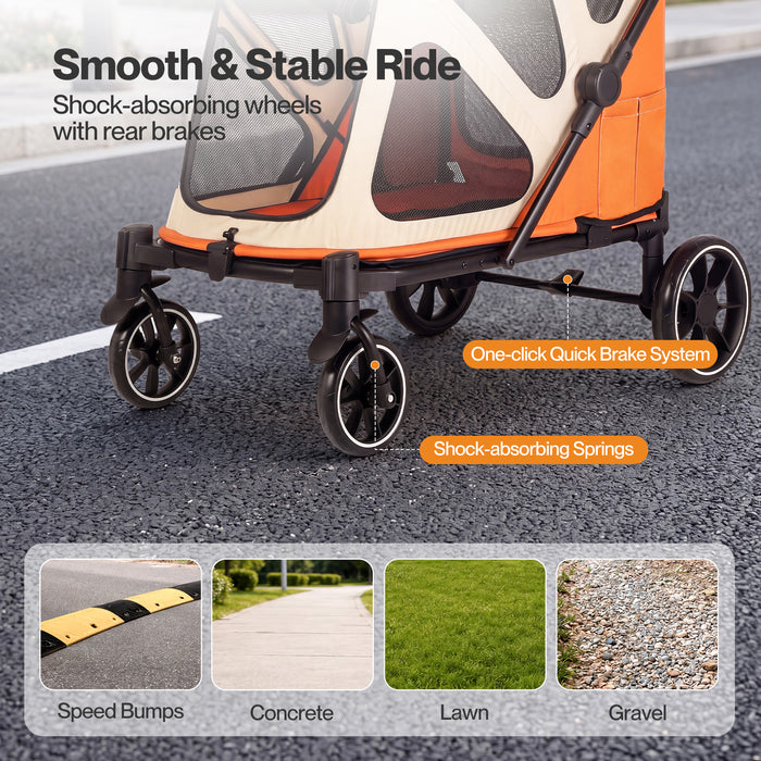 Dog Stroller Pet Pram Foldable Mesh Ventilated Seat Safety Leash Orange