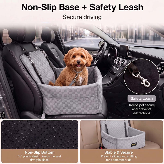 Large Dog Car Seat Booster Plush Dual-Side Portable Travel Bed Grey and Black
