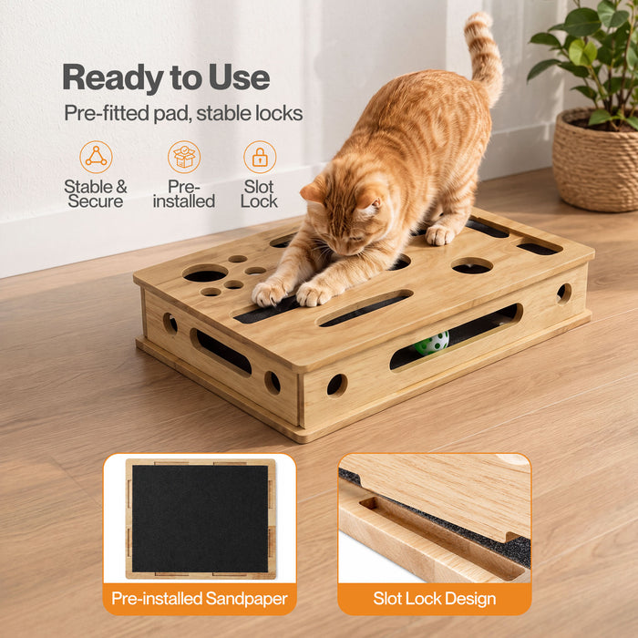 Cat Nail File Scratcher Large Solid Wood with Toy Balls for Indoor Cats