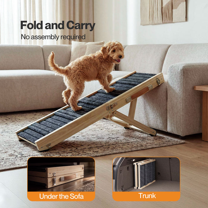 Dog Ramp Adjustable Foldable 4 Heights Non Slip for Small pets Natural