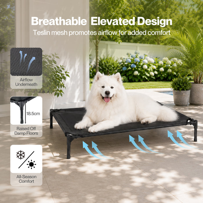 Elevated Dog Bed Large Breathable Three Sided Bolster for Outdoor Black