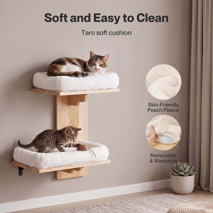 Cat Wall Shelves 2 Steps Wide Perch Soft Beds for Large Cats Climbing White