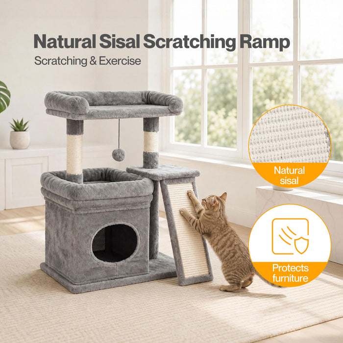 Cat Tree Tower Large Perch Condo Sisal Scratcher for Indoor Felines Grey