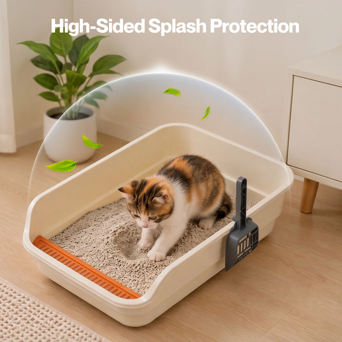 Large Cat Litter Box High Sided Open Top Cat Litter Tray 60cm Beige