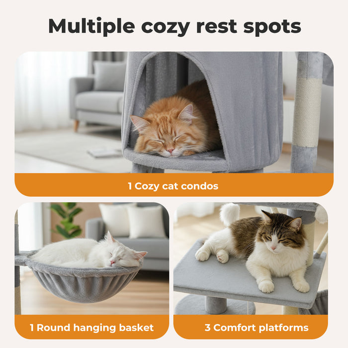 Cat Tree Tower Scratching Post Scratcher 143cm Climbing Tree House Bed Grey