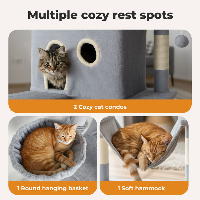 Pawz Cat Tree Tower Scratching Post Scratcher 206cm Climbing Tree House Bed Grey