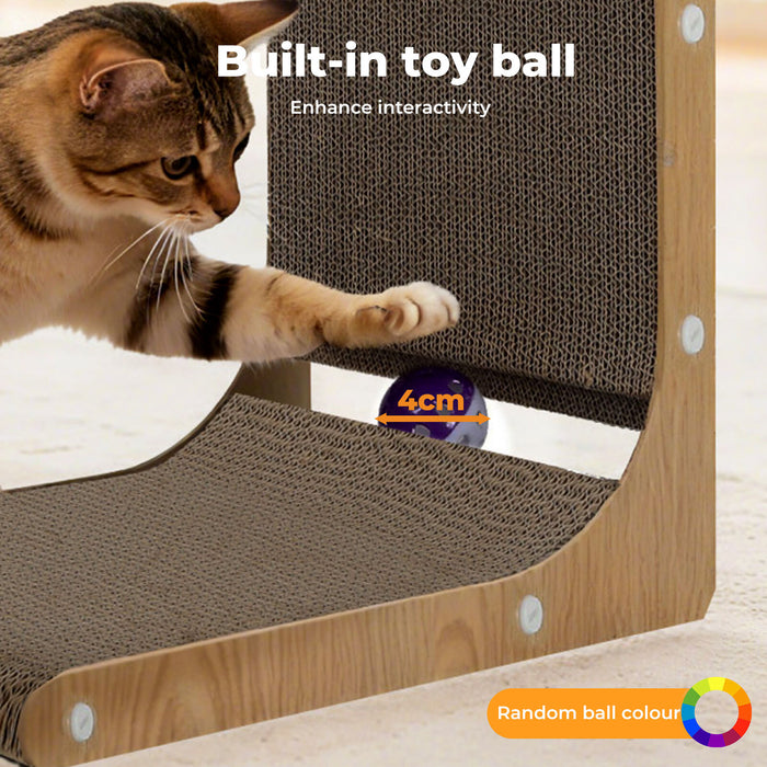 Cat Scratcher Board Bed L-Shaped Scratching Cardboard Ball Toy 68cm High