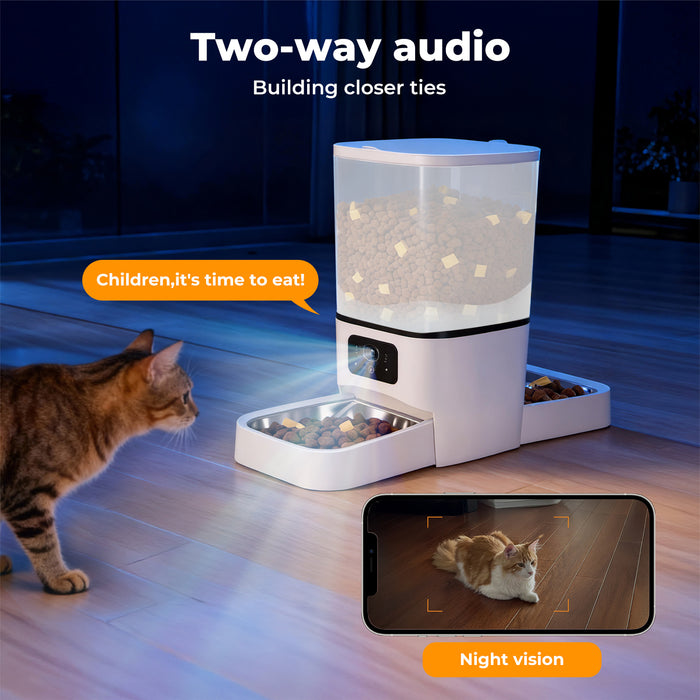 6L Automatic Pet Feeder Double Camera Cat Dog Smart Wifi App Food Dispenser