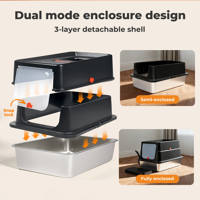 Stainless Steel Cat Litter Box Large Enclosed Removable Kitty Toilet