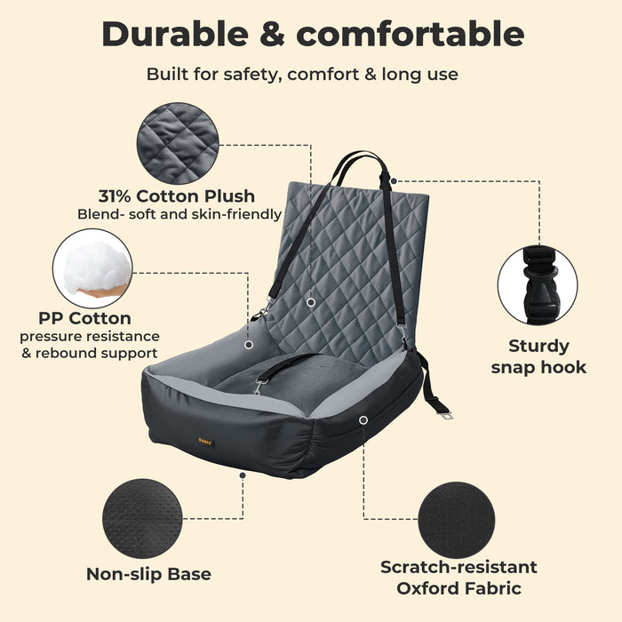 Pet Car Seat Dog Seat Travel Bed Safety Booster with Side Pocket Grey