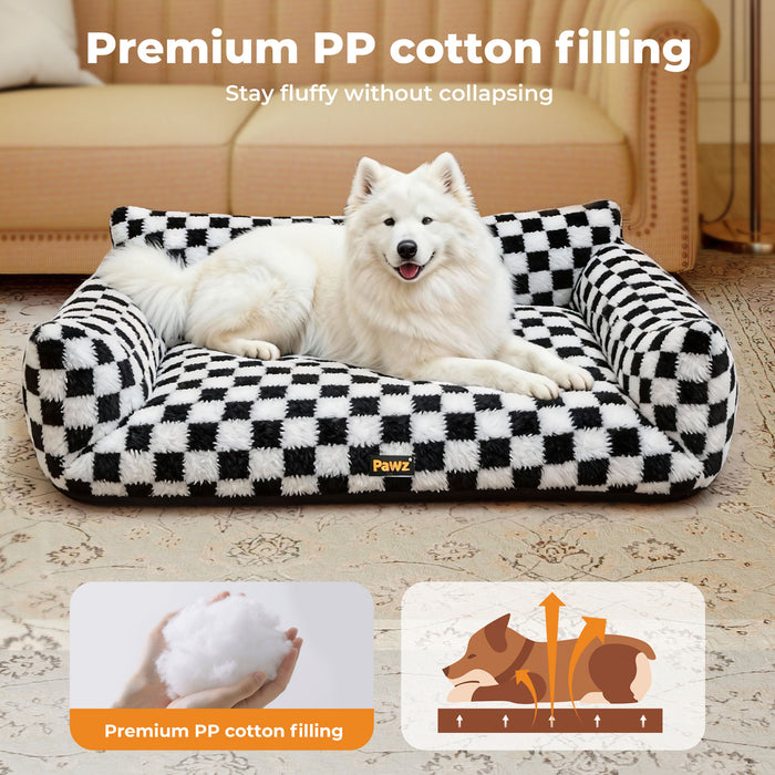 Pet Bed Soft Plush Checkered Dog Bed Washable Cat Bed Removable Cover
