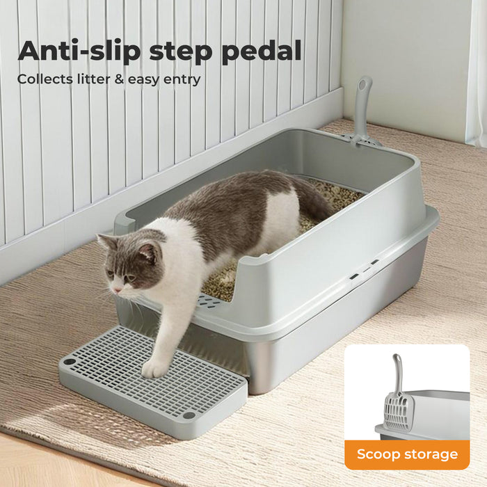 Stainless Steel Cat Litter Box Large Semi-Enclosed Easy Cleaning Pet Toilet