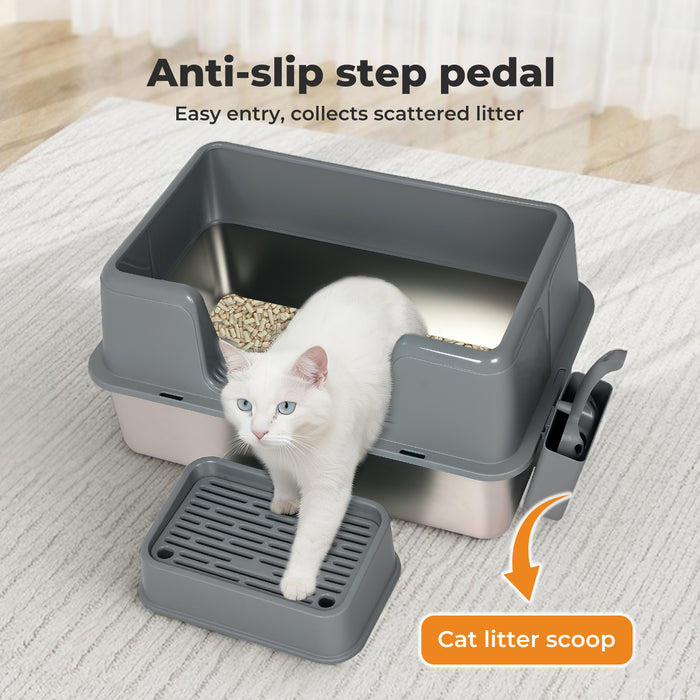 Stainless Steel Cat Litter Box Large Semi-Enclosed Easy Cleaning Pet Toilet