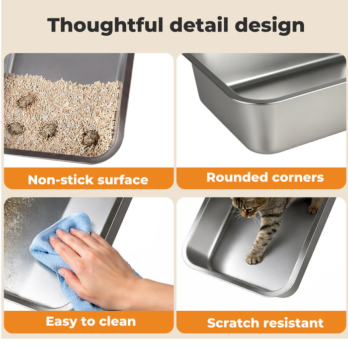 Stainless Steel Cats Litter Box 10cm Height Small Animals Easy Entry Clean