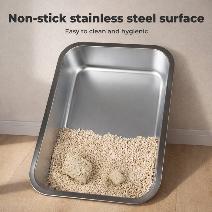 Stainless Steel Cats Litter Box Hooded High Enclosed Large Kitty Toilet