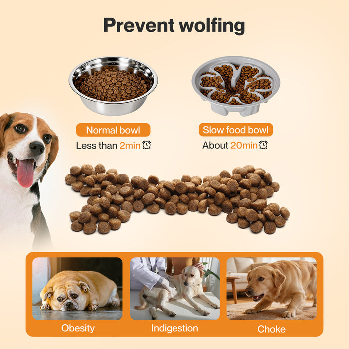 Elevated Dog Bowls Pet Feeder 6 Height Adjustable Raised Food Water Large - Grey