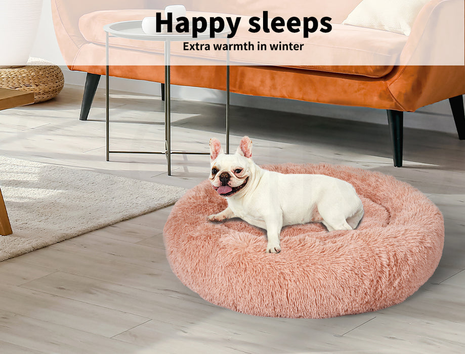 Pet Bed Cat Dog Donut Nest Calming Kennel Cave Deep Sleeping Pink XXL