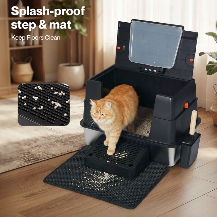 Cat Litter Box Enclosed Stainless Steel Litter Tray Hooded Covered Toilet