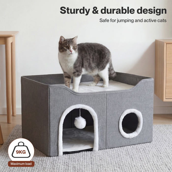 Foldable Cat House Cave Bed Hideaway Interactive Nest Scratching Board