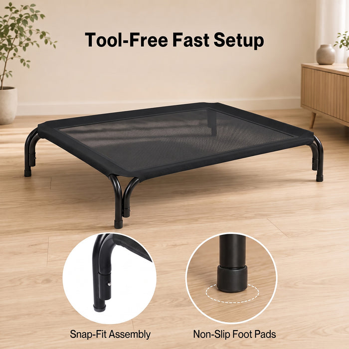 Raised Dog Bed Elevated Cooling Breathable Mesh for Indoor Outdoor Black