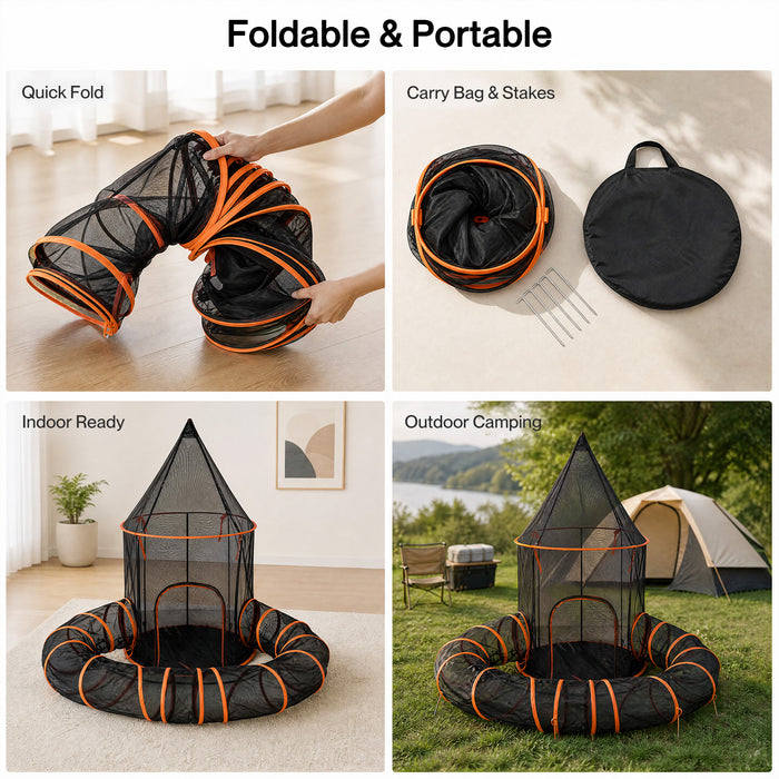 Cat Tunnel Enclosure Large Foldable Spacious Mesh for Indoor Outdoor Black