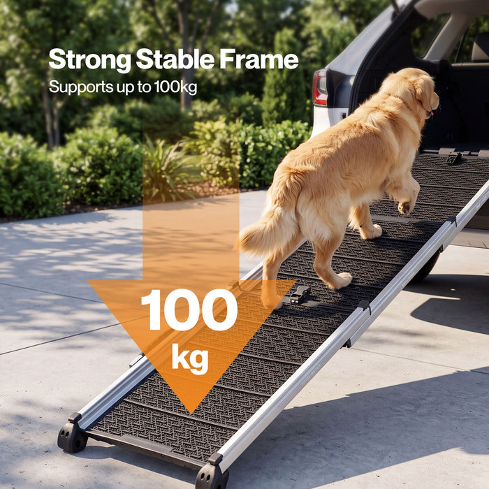 Dog Ramp Foldable Extendable with Reflective Strips Non Slip for Car Black