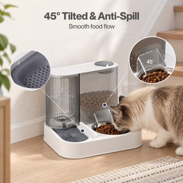 Automatic Cat Feeder Gravity Food and Water Dispenser for Home Travel White