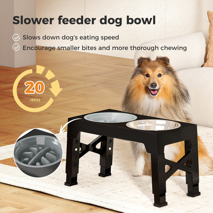 Elevated Pet Feeder 3 Bowl Food Water Dog Adjustable Height Raised Stand