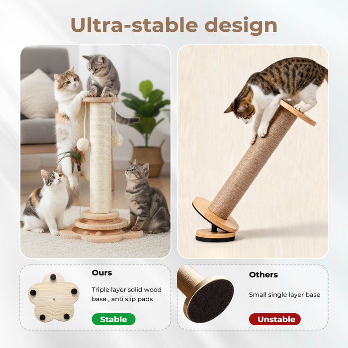 Pawz Cat Scratcher Wooden Scratching Post Natural Sisal Kitten Toy Platform 45cm