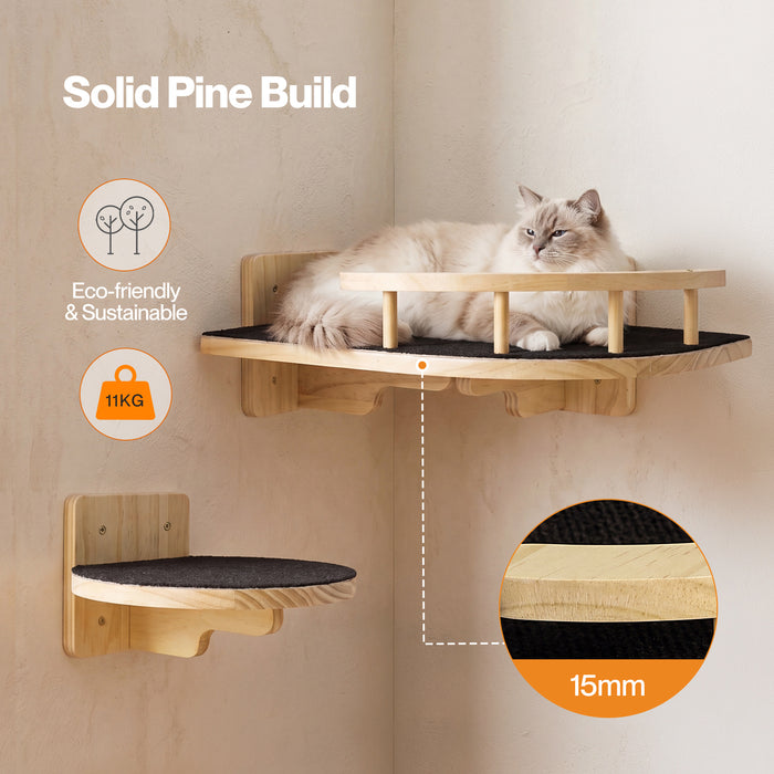 Pawz Cat Wall Shelves Corner Cat Tree with Guard Rail 15mm Pine Wood