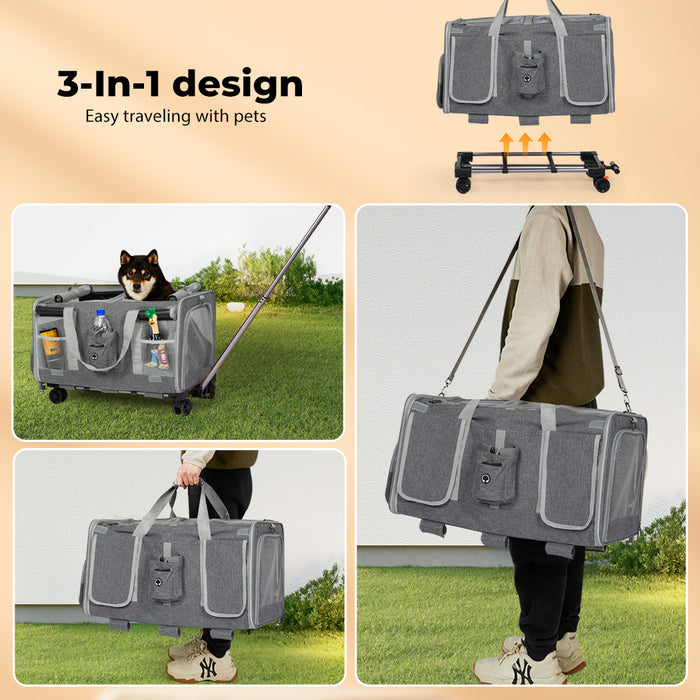 Pawz Pet Carrier 4 Wheel Portable Rolling Foldable Dog Cat Travel Bag Max 50kg