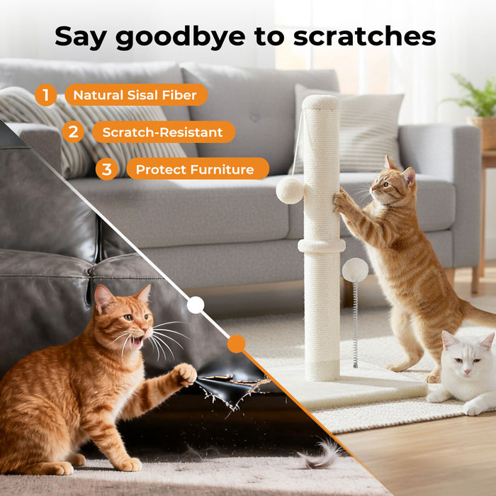 Cat Scratcher Scratching Post Natural Sisal Kitten Stable Ball Toys 54cm