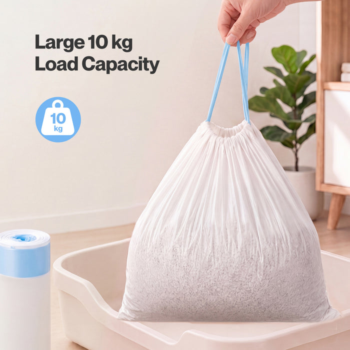 Cat Litter Bags 45 x 50cm 10kg 2Rolls 40ct Drawstring HDPE White Blue