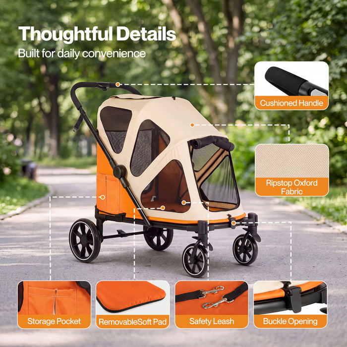 Dog Stroller Pet Pram Foldable Mesh Ventilated Seat Safety Leash Orange