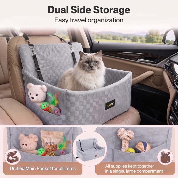 Large Dog Car Seat Booster Plush Dual-Side Portable Travel Bed Grey and Black