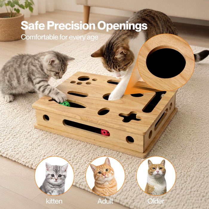 Cat Nail File Scratcher Large Solid Wood with Toy Balls for Indoor Cats