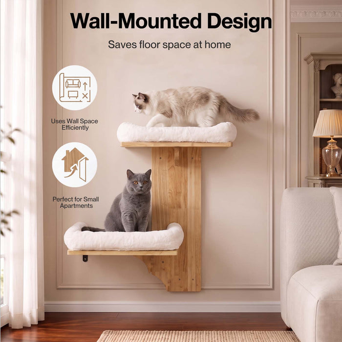 Cat Wall Shelves 2 Steps Wide Perch Soft Beds for Large Cats Climbing White