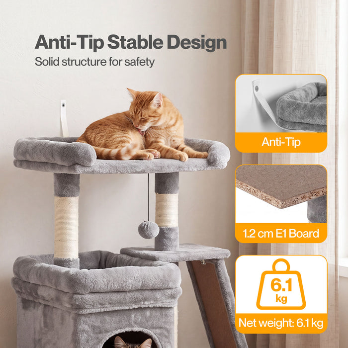 Cat Tree Tower Large Perch Condo Sisal Scratcher for Indoor Felines Grey