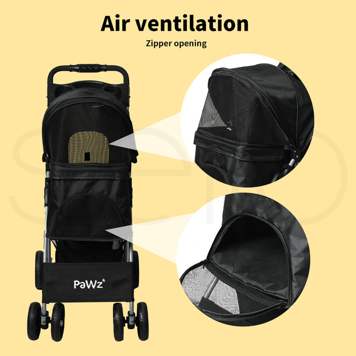 PaWz 4 Wheels Pet Stroller with Detachable Basket