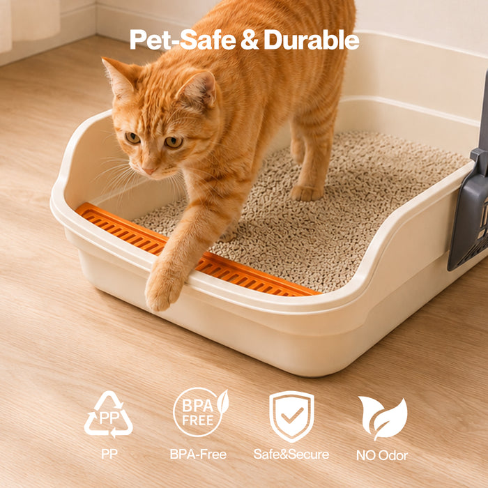 Large Cat Litter Box High Sided Open Top Cat Litter Tray 60cm Beige