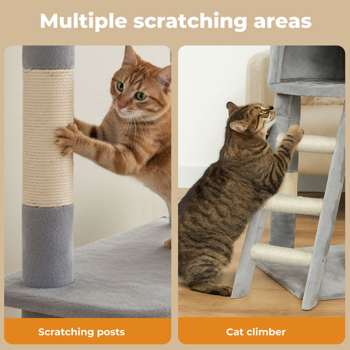 Cat Tree Tower Scratching Post Scratcher 143cm Climbing Tree House Bed Grey