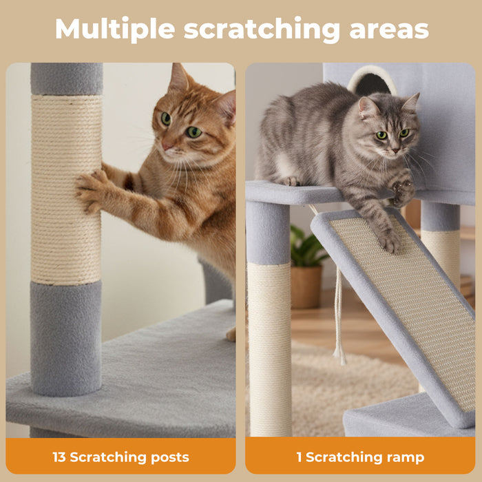 Pawz Cat Tree Tower Scratching Post Scratcher 206cm Climbing Tree House Bed Grey