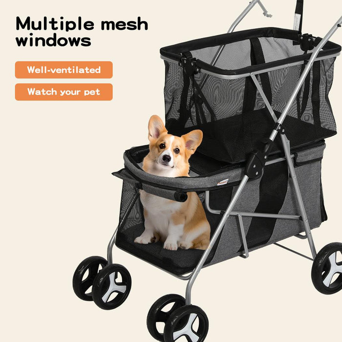 PaWz Pet Stroller 2-Tier Pram Dog Cat Carrier Foldable Large 4 Wheels Shopping
