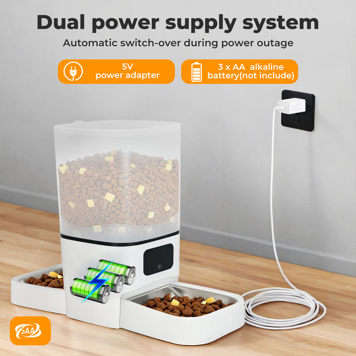 6L Automatic Pet Feeder Double Bowl Dog Cat Auto Smart Food Dispenser Timer